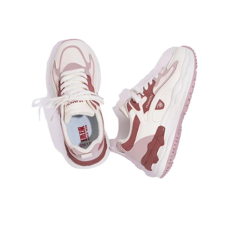 HUANQIU Wear-Resistant Low-Top Casual Shoes Women's Beige Burgundy-4