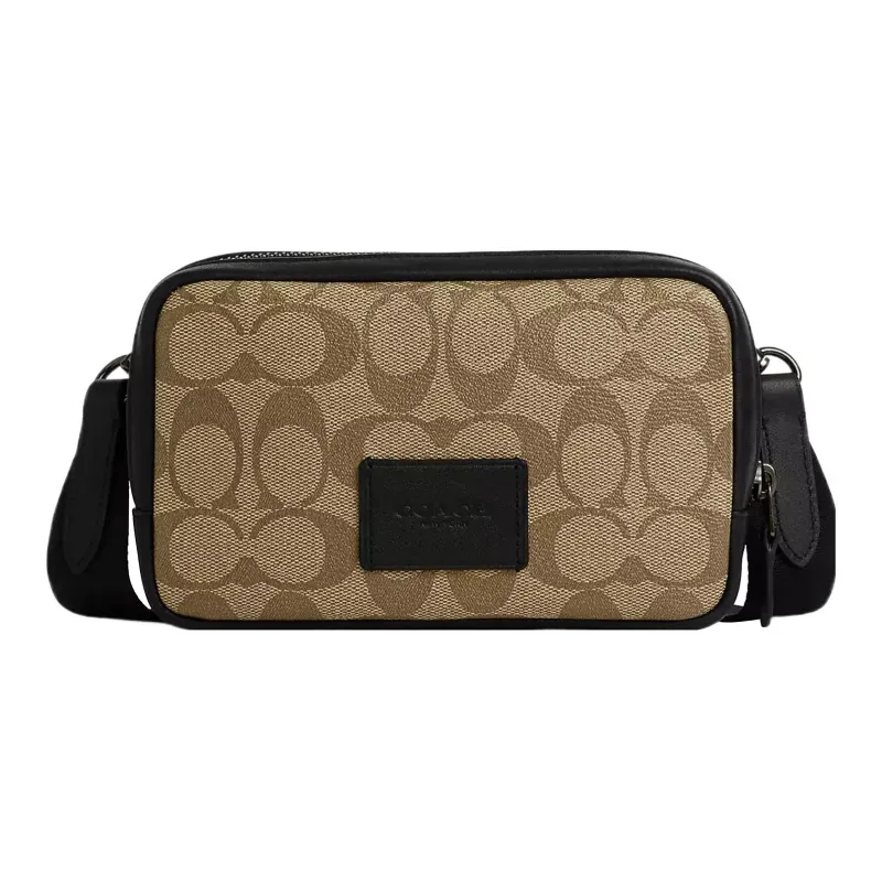 COACH Carrier Canvas With Smooth Calfskin Camera Bag, Shoulder Bag, Crossbody Bag Trumpets Men's Khaki-0