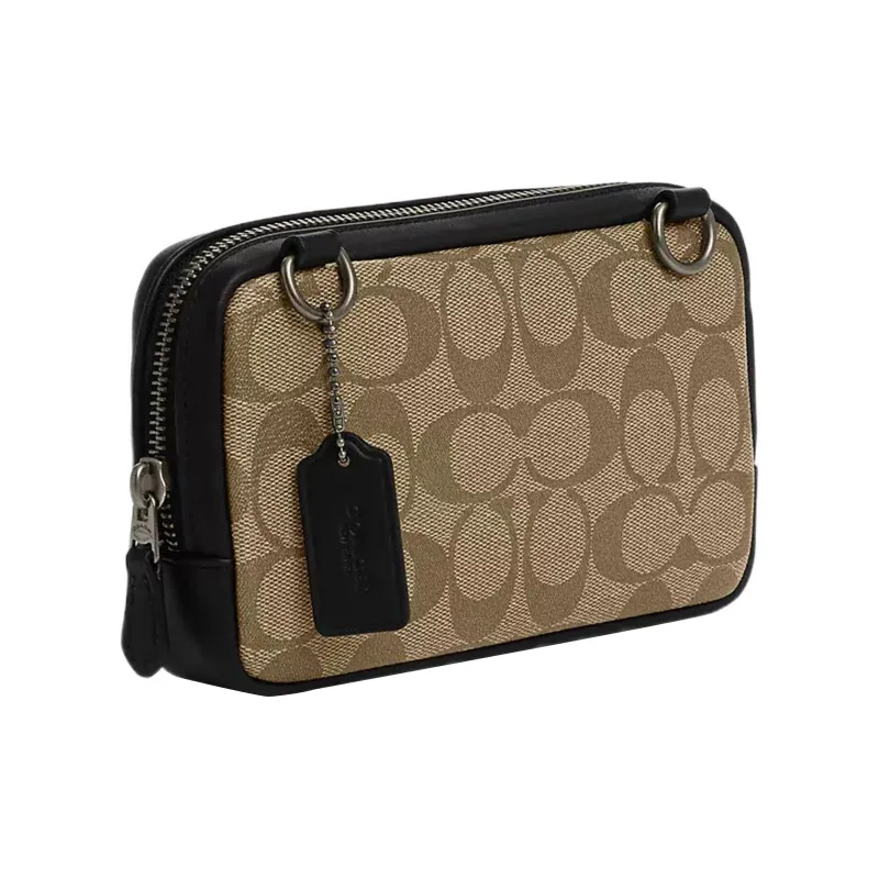 COACH Carrier Canvas With Smooth Calfskin Camera Bag, Shoulder Bag, Crossbody Bag Trumpets Men's Khaki-2