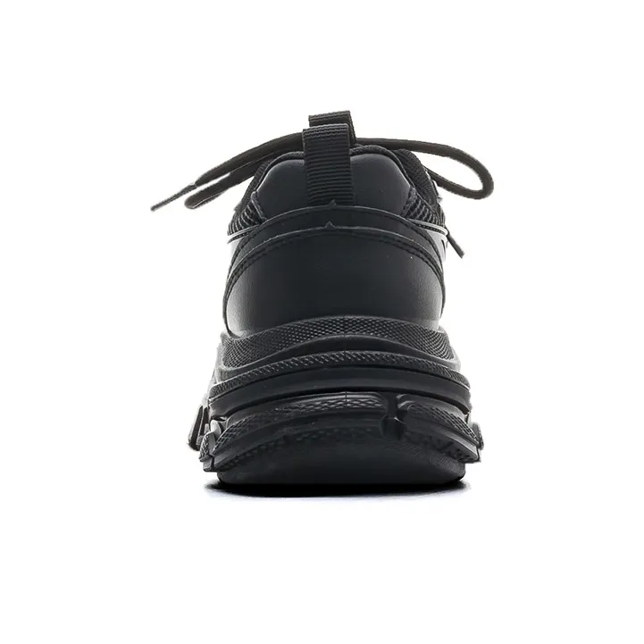 Warrior Warrior Height Increasing Wear Resistant Slip Resistant Low Top Chunky Sneakers Women's Black-3
