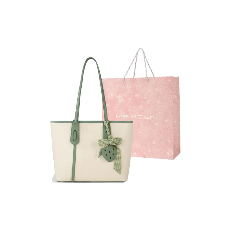 MEXICAN Polyurethane Tote Bag, Shopping Bag, Shoulder Bag Women's Ecru & Apricot/Ecru & Pink/Ecru & Green-14
