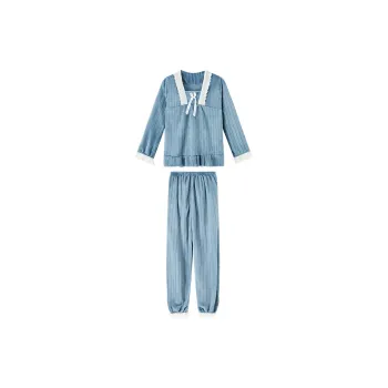 Sleep Students Dormitory Home Outerwear-Ready Pajama Set Women's Blue