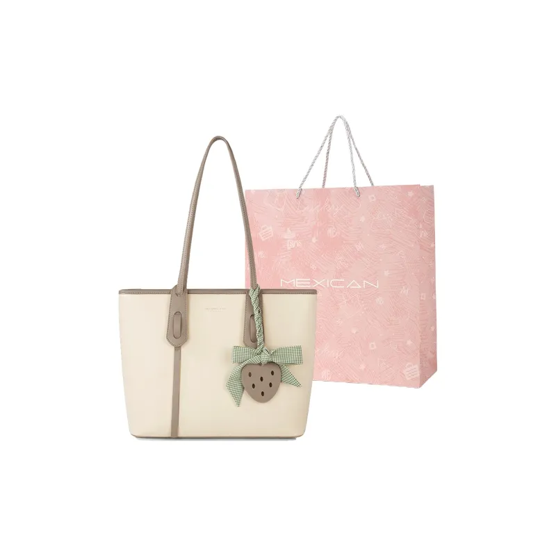 MEXICAN Polyurethane Tote Bag, Shopping Bag, Shoulder Bag Women's Ecru & Apricot/Ecru & Pink/Ecru & Green-0