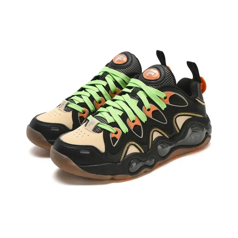 FILA FUSION VERTICAL Abrasion Resistant Breathable Low Top Vintage Basketball Shoes Women's Black Yellow-2