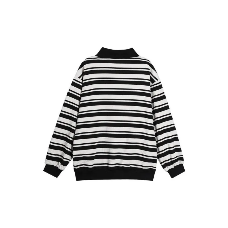 ZUOBEIKA Polo Shirts Women's Black White Stripes-1