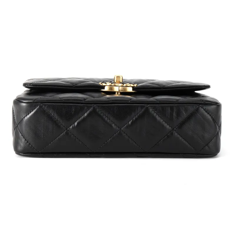 CHANEL Cow Leather Tofu Bag, Hobo Bag, Shoulder Bag, Crossbody Bag Women's Black-3