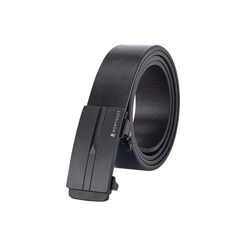 Montagut Business, Automatic Buckle No Hole, Formal Suit Trouser Belt Cow Leather Belts Men's Width 3.35CM-1