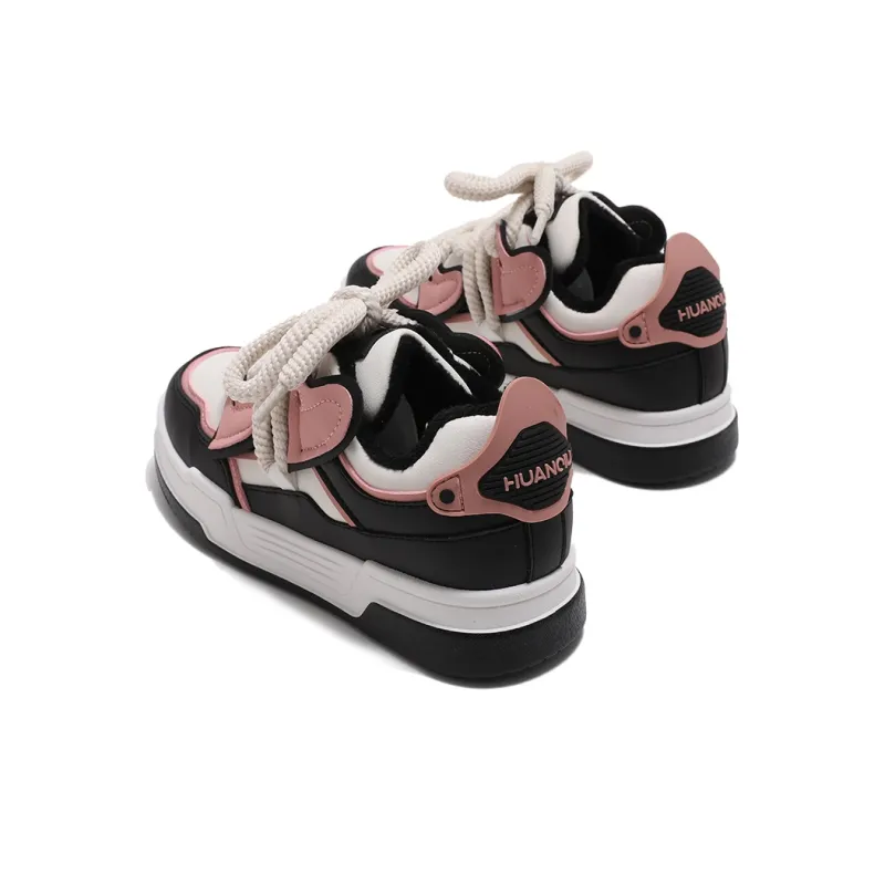 HUANQIU Warm Low-Top Skateboard Shoes Women's Black Pink-3