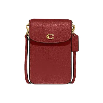 COACH Phone Polished Pebbled Leather Shoulder Bag Crossbody Bag Regular Women's Enamel Red