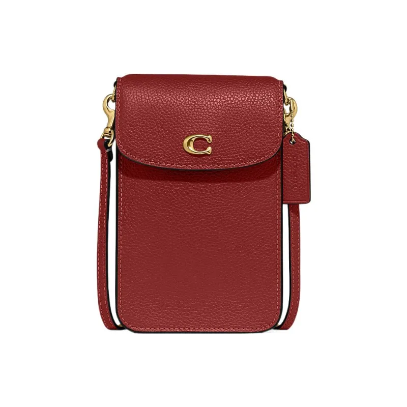 COACH Polished Pebble Leather Shoulder Bag, Crossbody Bag Regular Women's Enamel Red-0