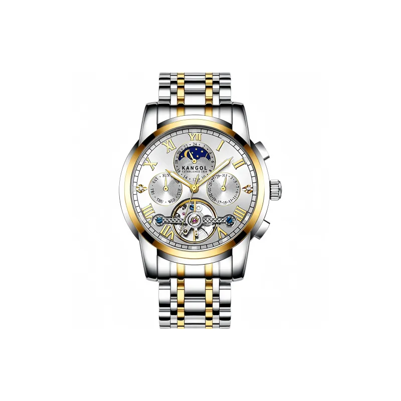 KANGOL Mechanical Movement Stainless Steel Watchband Watch Men's Watches Cut-Out Dial-4