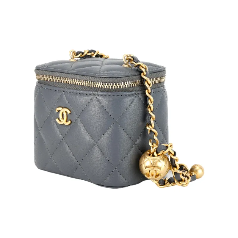 CHANEL Lambskin Box Bag, Makeup Bag, Shoulder Bag, Crossbody Bag Trumpets Women's Dark Gray-1