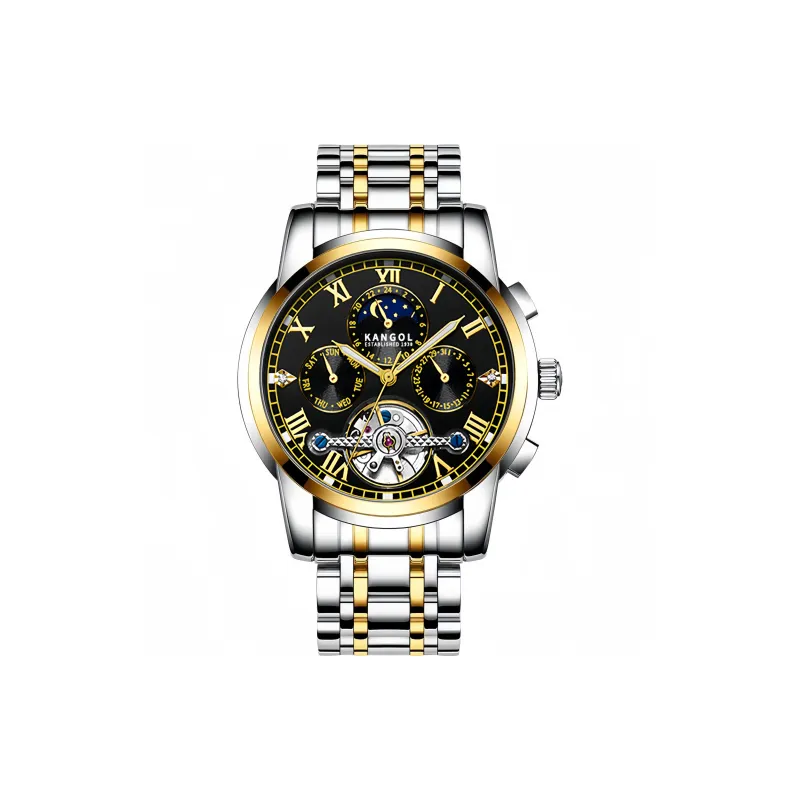 KANGOL Mechanical Movement Stainless Steel Watchband Watch Men's Watches Cut-Out Dial-0