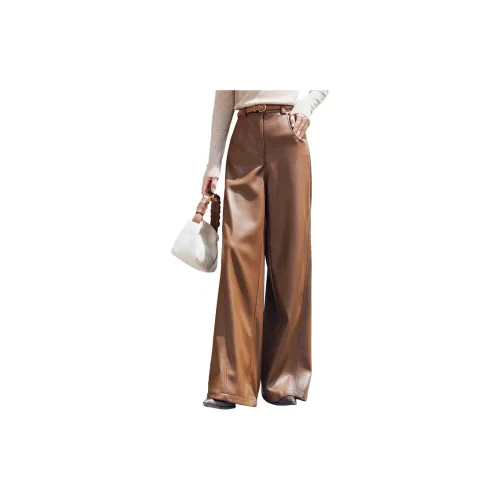 MISHOW Leather Pants Women's Mocha Coffee