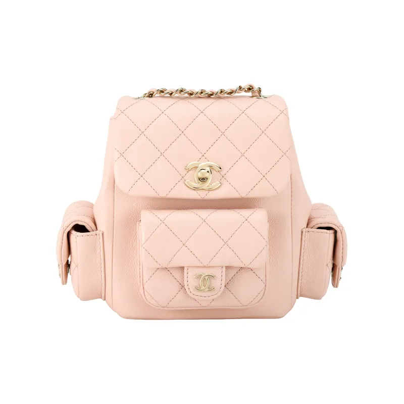 CHANEL Grain Embossed Shiny Calfskin Backpack Trumpets Women's Light Pink-0