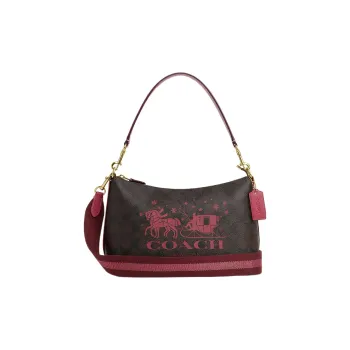 COACH Clara Leather One Shoulder Shoulder Bag Handbag Medium Size Women's Dark Brown & Red
