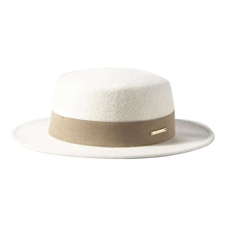 Fancet Studios 100% Sheep Wool Top Hats Women's Flat White-0