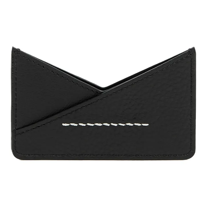 MM6 Maison Margiela Grained Cow Leather Card Clip Card Holder Women's Black-2