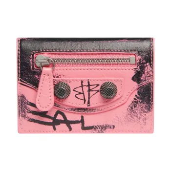 Balenciaga Le Cagole Fine-Grained Sheepskin Wallet Mini Women's Black & Pink