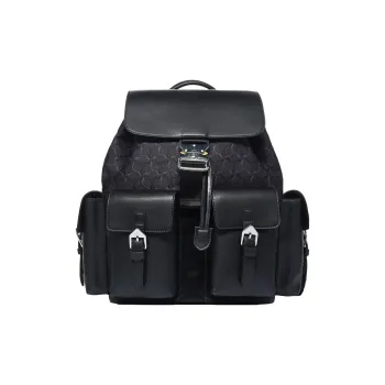 LI NING 1990 Fabric With Synthetic Leather Backpack Regular Unisex Black