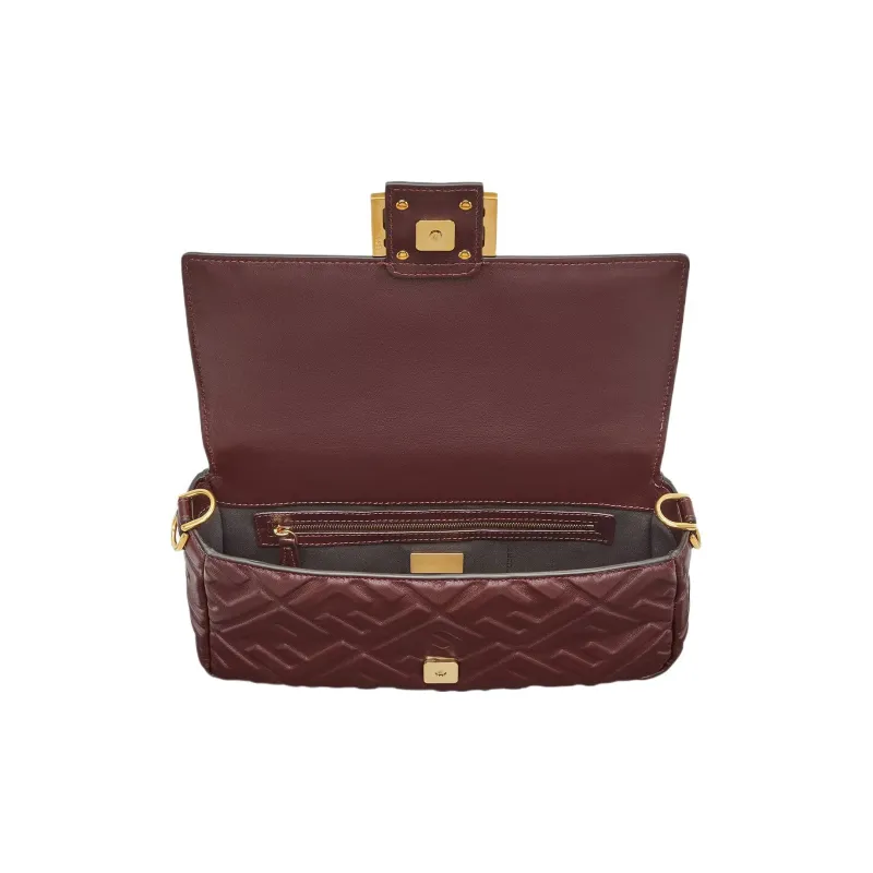 FENDI Baguette Lambskin Shoulder Bag Crossbody Bag Handbag Medium Size Women's Burgundy-2