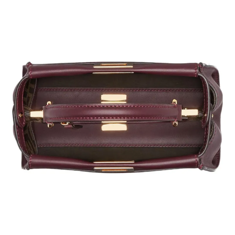 FENDI Peekaboo Cow Leather Shoulder Bag Crossbody Bag Handbag Mini Women's Burgundy-3