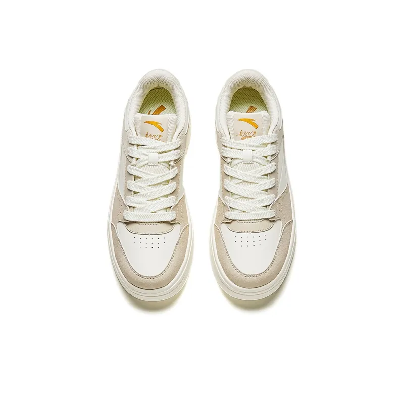 Anta Muffins Cushioning Wear Resistant Low Top Skateboard Shoes Women's White Brown-2
