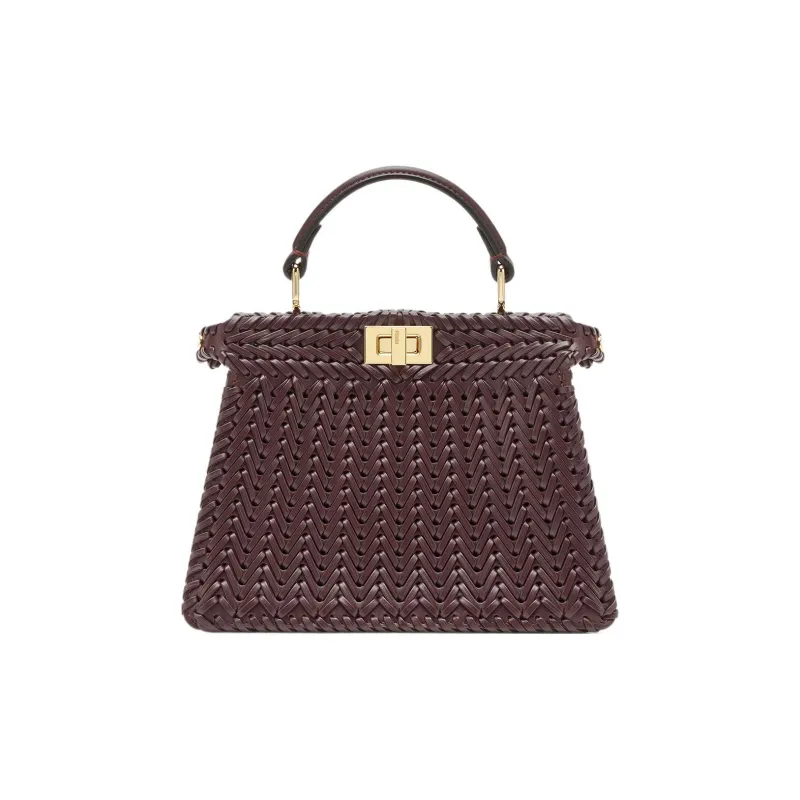 FENDI Peekaboo ISeeU Calfskin Shoulder Bag Crossbody Bag Handbag Regular Women's Burgundy-0