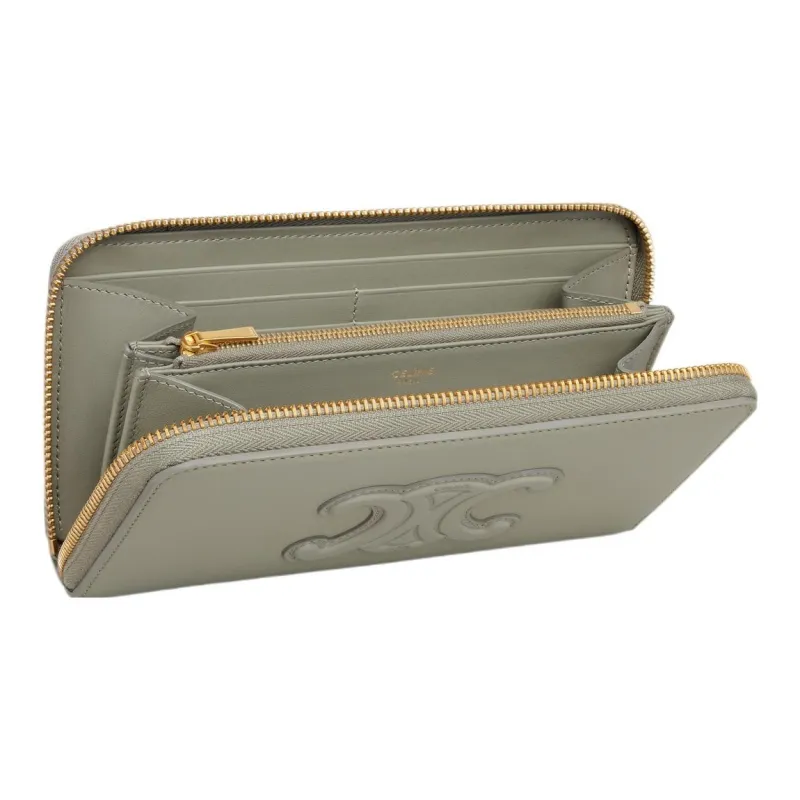 CELINE Smooth Calf Leather Wallet Large Size Women's Green Clay-3