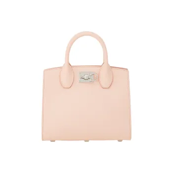 FERRAGAMO Studio Hammered Texture Calfskin Box Bag, Shoulder Bag, Crossbody Bag, Handbag Trumpets Women's Light Pink