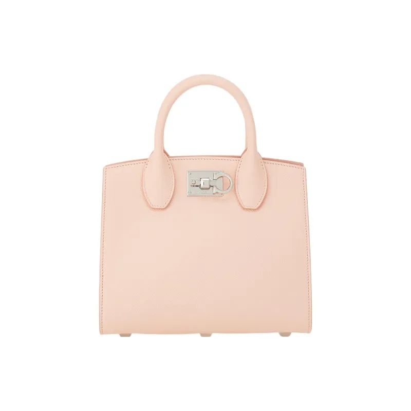 FERRAGAMO Studio Hammered Texture Calfskin Box Bag, Shoulder Bag, Crossbody Bag, Handbag Trumpets Women's Light Pink-0