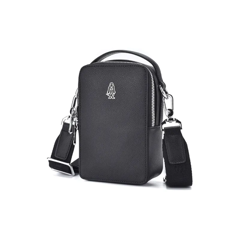 Hush Puppies Cow Leather Crossbody Bag, Shoulder Bag Medium Size Men's Black-1