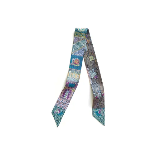 HERMES Scarf Adventure Silk Scarves Women's Blue