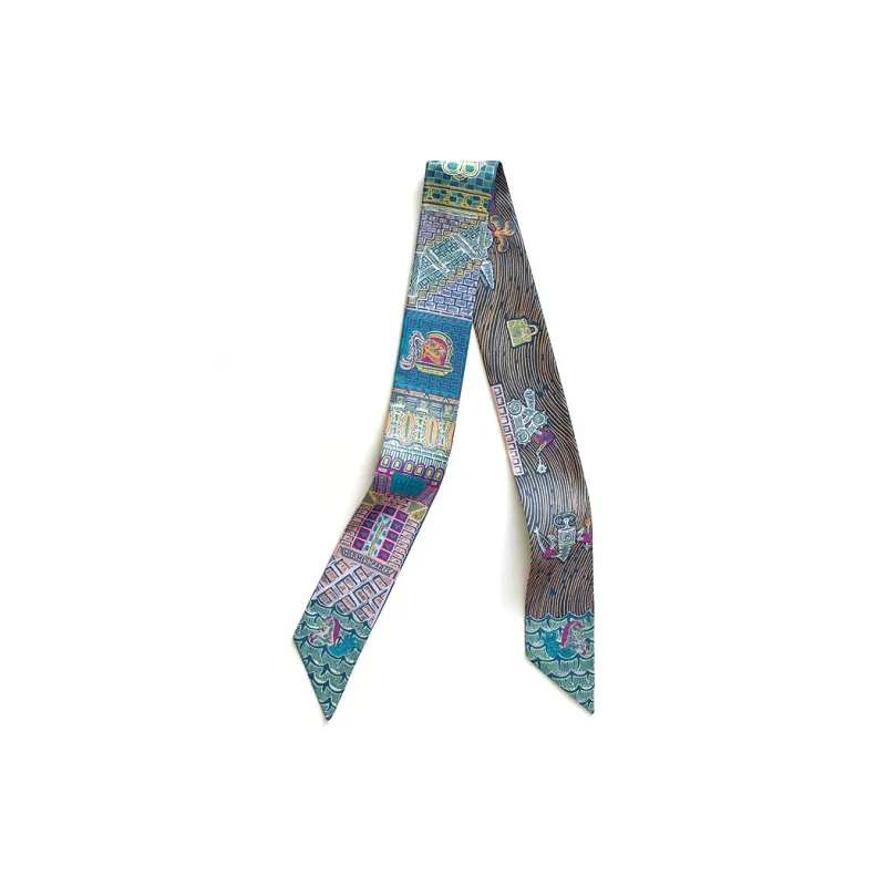 HERMES Scarf Adventure Silk Scarves Women's Blue-0