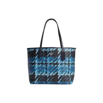 COACH City Canvas With Leather Tote Bag Shopping Bag Shoulder Bag Handbag Regular Women's Silver & Blue Multicolor