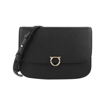 FERRAGAMO Cow Leather Shoulder Bag, Crossbody Bag Regular Women's All Black
