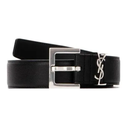 SAINT LAURENT Logo Emblem, Pin Buckle Leather Belts Men's Black Width 3.8CM