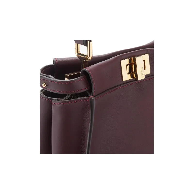 FENDI Peekaboo Cow Leather Shoulder Bag Crossbody Bag Handbag Mini Women's Burgundy-4