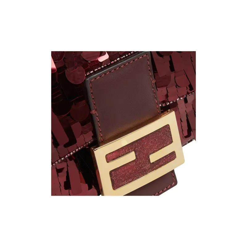FENDI Baguette Polyester With Sheepskin Portable Crossbody Bag, Shoulder Bag Medium Size Women's Burgundy-4
