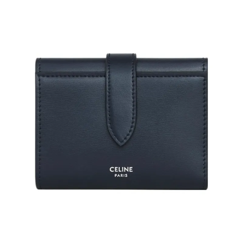 CELINE Shiny Calfskin Wallet Men's Dark Blue-0