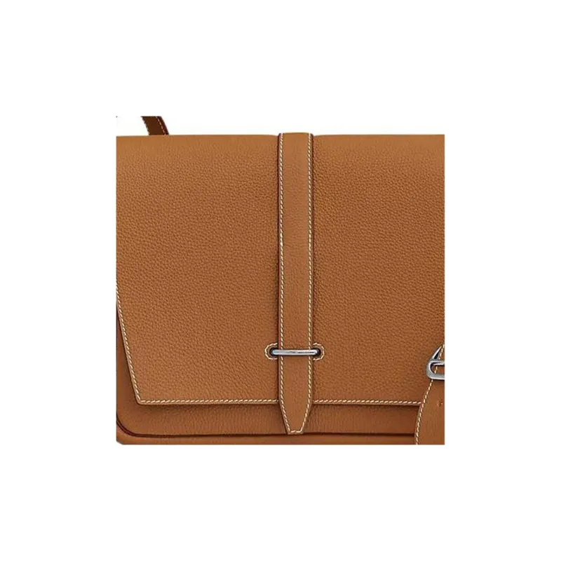 HERMES Steve Light Junior Togo Calfskin Messenger Bag, Crossbody Bag Regular Unisex Gold Brown-4