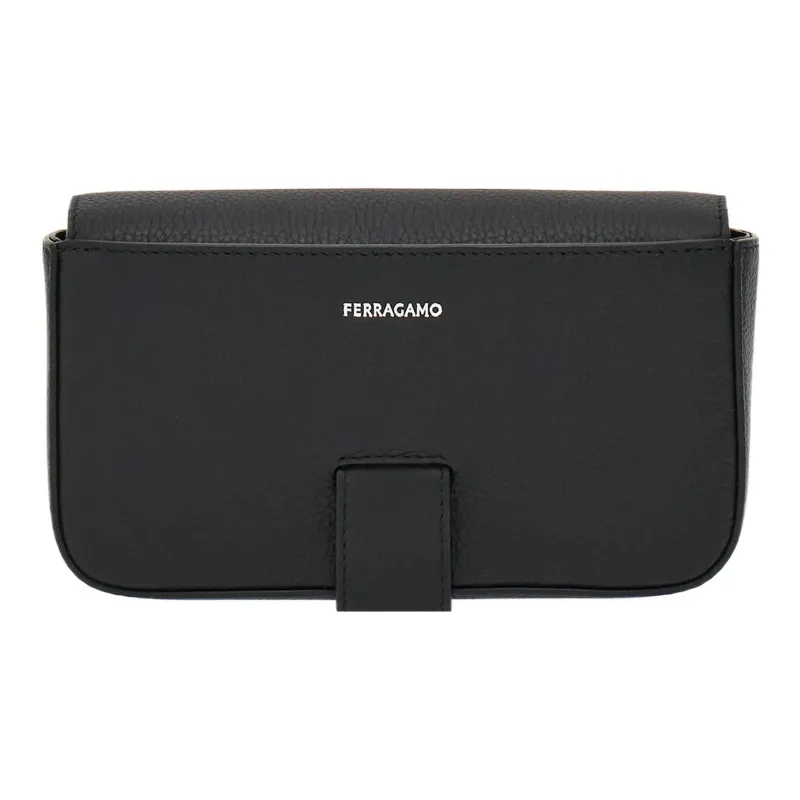 FERRAGAMO Stamped Calfskin Crossbody Bag Shoulder Bag Men's Black-3