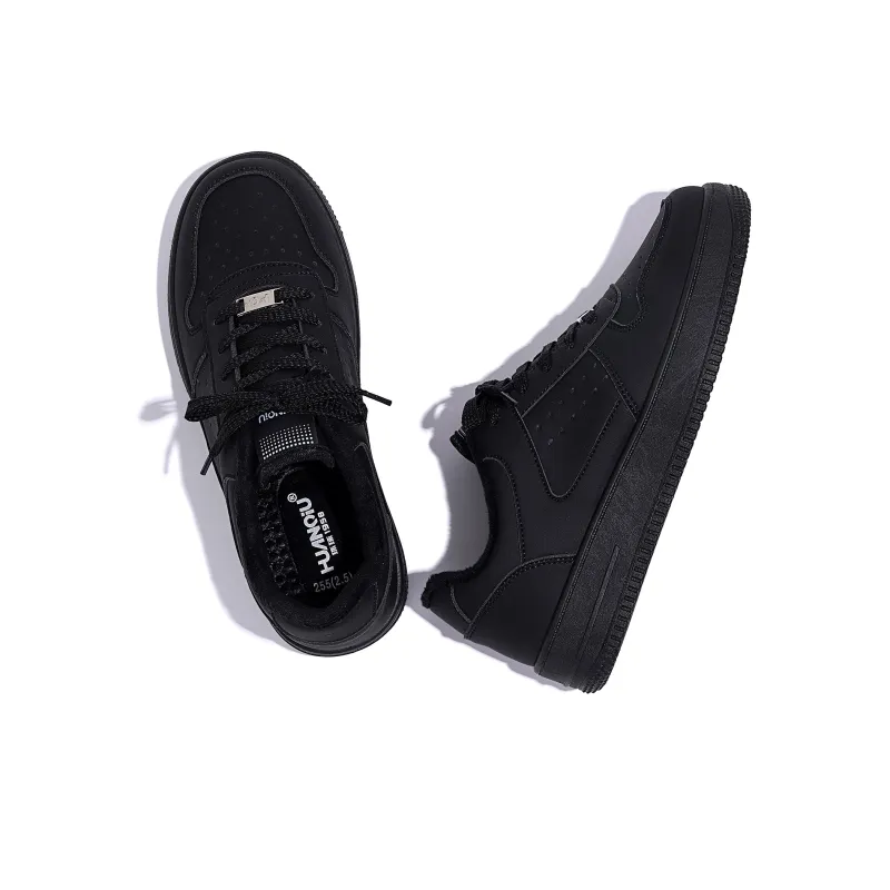 HUANQIU Height Increasing Low Top Skateboard Shoes Men's All Black-5