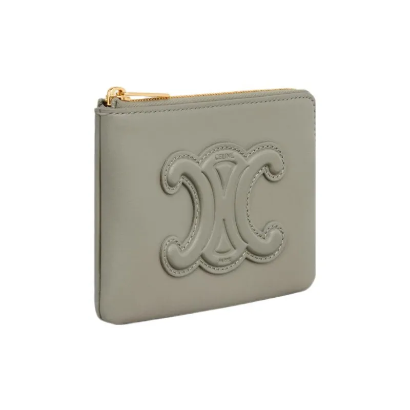 CELINE Triomphe Smooth Cow Leather Card Holder Coin Purse Women's Green Clay-1
