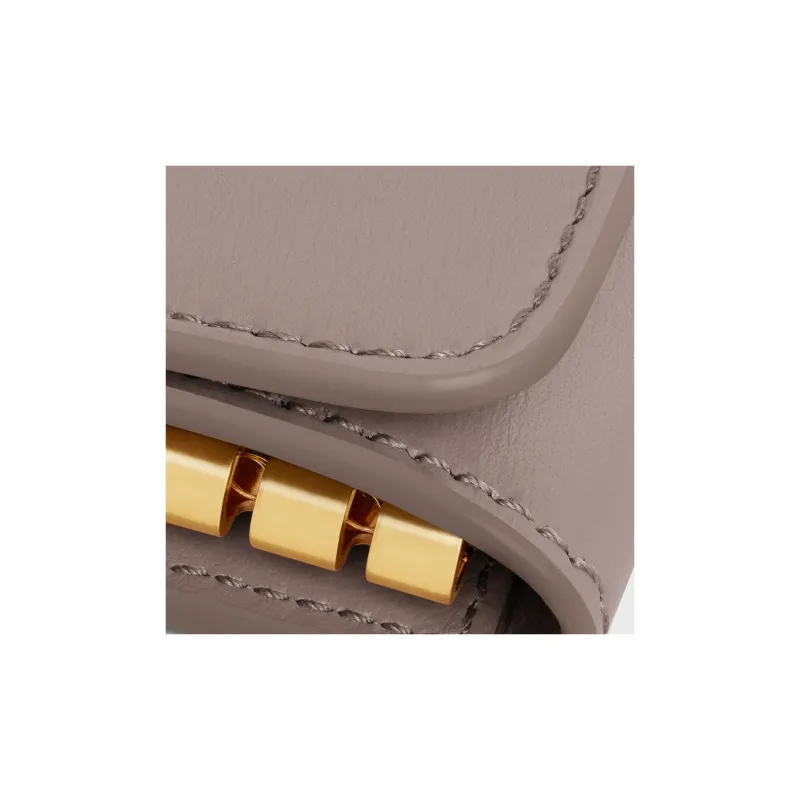 CELINE Triomphe Shiny Calfskin Key Pouch Women's Egg Stone Color-4