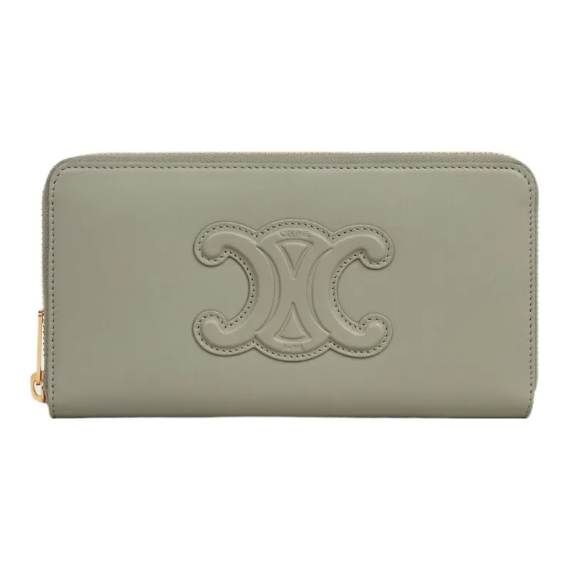 CELINE Smooth Calf Leather Wallet Large Size Women's Green Clay-0