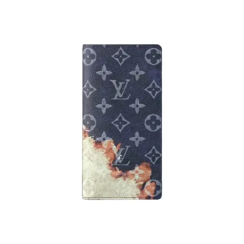 LOUIS VUITTON Brazza Coated Canvas Cow Leather Patchwork Trim Wallet Regular Men's Ink Blue