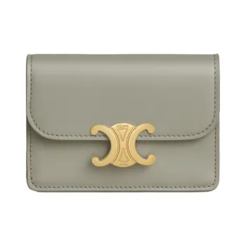 CELINE Triomphe Shiny Calfskin Wallet Women's Green Clay