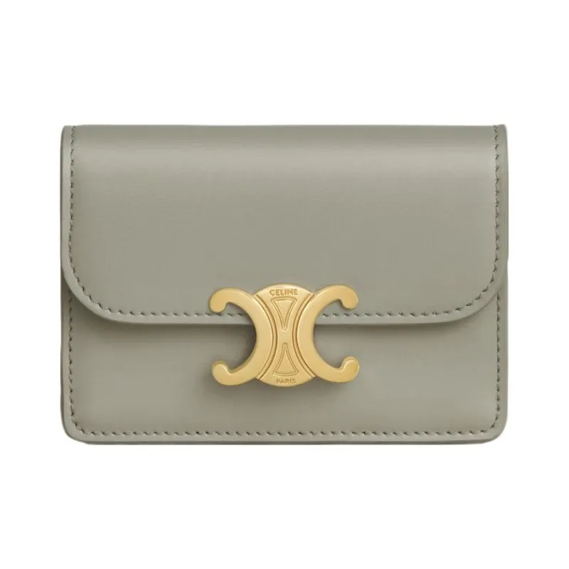 CELINE Triomphe Shiny Calfskin Wallet Women's Green Clay-0