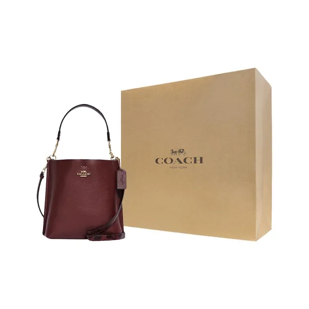 COACH Mollie Cow Leather Bucket Bag, Shoulder Bag, Crossbody Bag, Handbag Trumpets Women's Burgundy-5